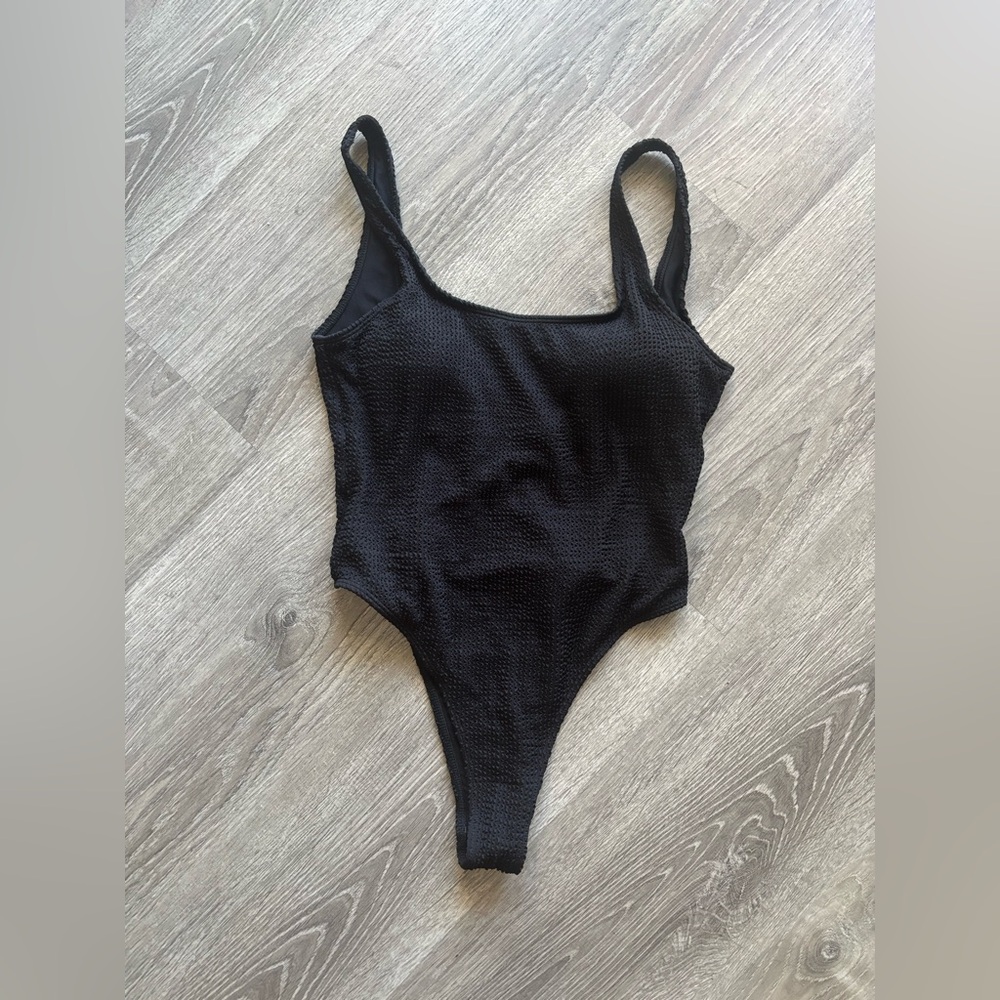 Black Textured One-Piece Bodysuit